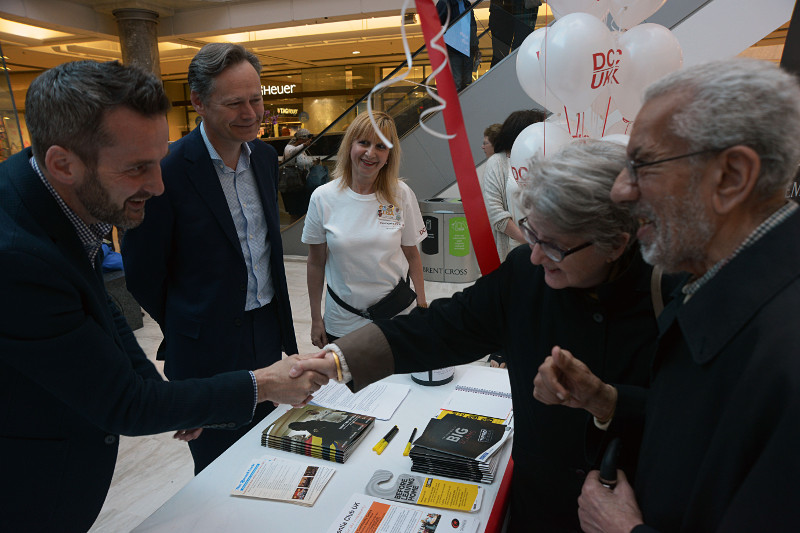Gordon Banks and Matthew Offord MP meeting members of Dementia Club UK