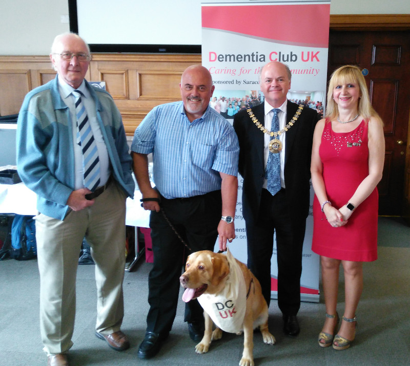 Trustees Peter Cragg & Anthony Cohen, Harley the therapy dog, Mayor of Barnet Cllr David Longstaff & Chairman Cllr Lisa Rutter Trustees Peter Cragg & Anthony Cohen, Harley the therapy dog, Mayor of Barnet Cllr David Longstaff & Chairman Cllr Lisa Rutter