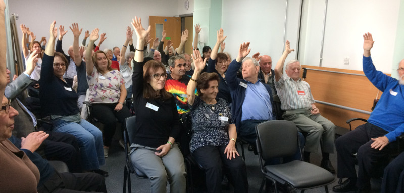 Dementia Club UK members doing chair yoga exercises taken by Richard Dementia Club UK members doing chair yoga exercises taken by Richard
