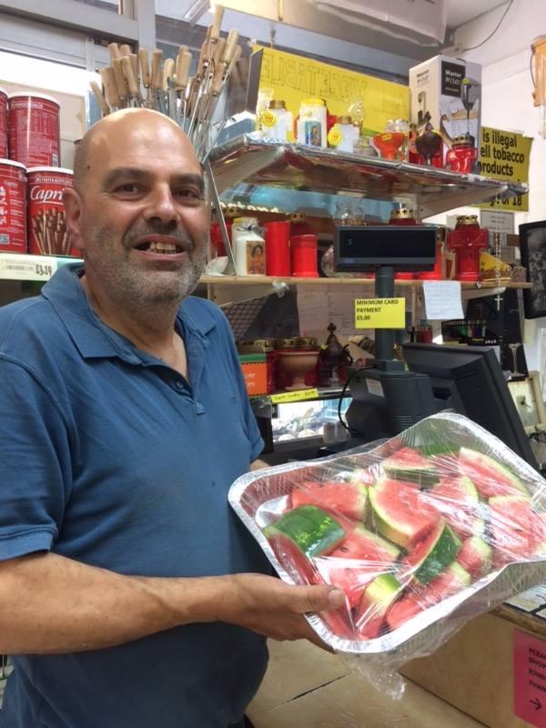 Thank you to Despina Foods Ltd at Arnos Grove for cutting up a refreshing watermelon for the Finchley Memorial Hospital session. Thank you to Despina Foods Ltd at Arnos Grove for cutting up a refreshing watermelon for the Finchley Memorial Hospital session.