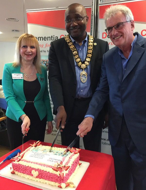Lisa founder and chairman of Dementia Club UK, Mayor of Elstree and Borehamwood Cllr. Victor Eni and Nigel Wray Chairman of Saracens Lisa founder and chairman of Dementia Club UK, Mayor of Elstree and Borehamwood Cllr. Victor Eni and Nigel Wray Chairman of Saracens